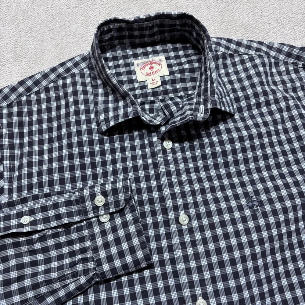 Brooks Brothers Red Fleece Mens Medium Blue Check Button Down Shirt